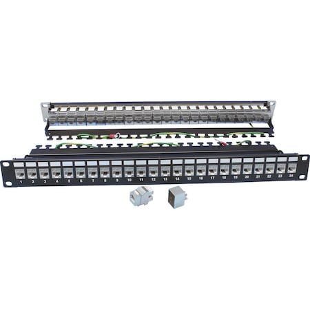 Quest Technology International Cat6A Ftp Shielded Patch Panel W/ Manager - 24-Port 180Deg, 19" Rack Mnt, 1U NPP-3324